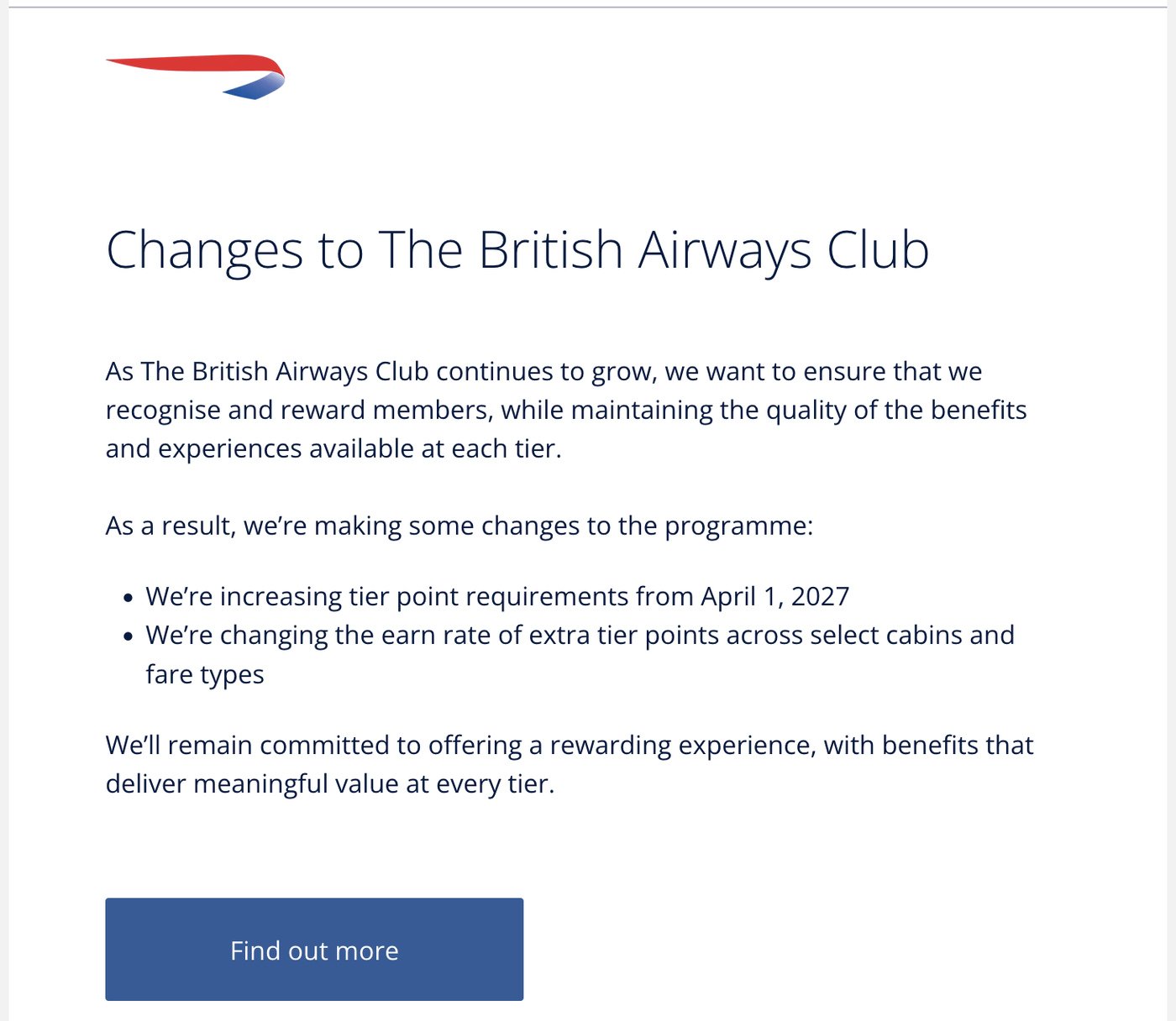 British airways the club changes 2027 email 1