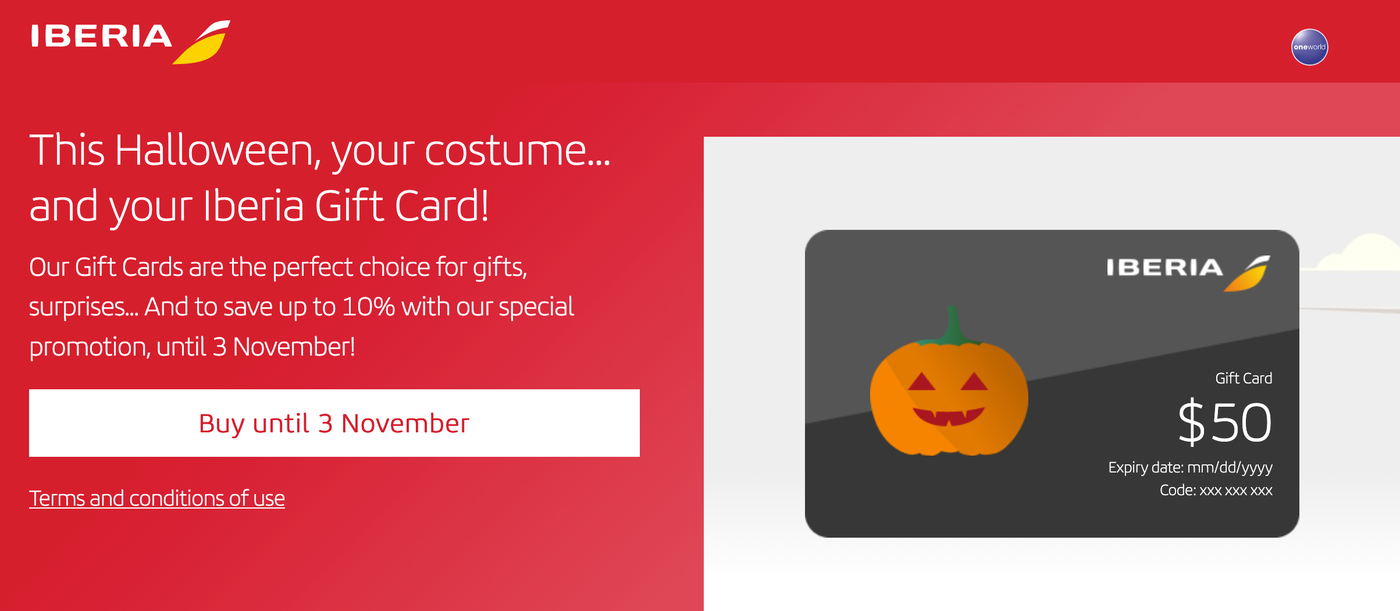 Iberia halloween 2026 gift card sale